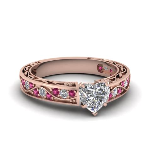 Diamond engagement rings create your own diamond ring. Heart Shaped Diamond Engagement Rings With Pink Sapphire In 14k Rose Gold | Shank Wave Ring ...