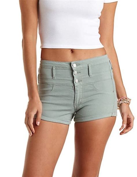 Refuge Hi Waist Shortie Colored Denim Shorts Green Colored Denim