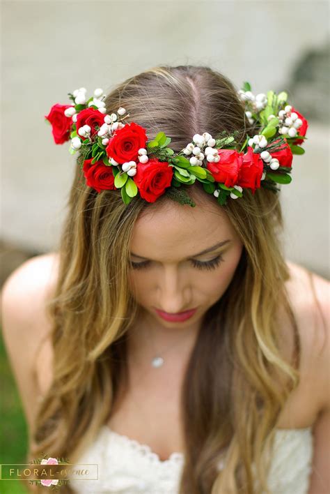 Gorgeous Red Rose Flower Crown With White Tallow Berries Is Perfect In