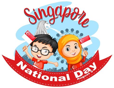 Free Vector Singapore National Day With Children Hold Singapore Flag