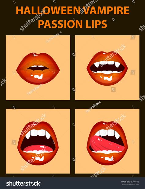 halloween vampire set of 4 sexy open mouths tongue hanging out orange erotic seductive lips