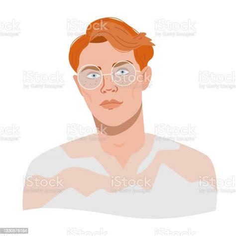 Portrait Of A Redhead Guy With Glasses Vector Illustration Avatar Of
