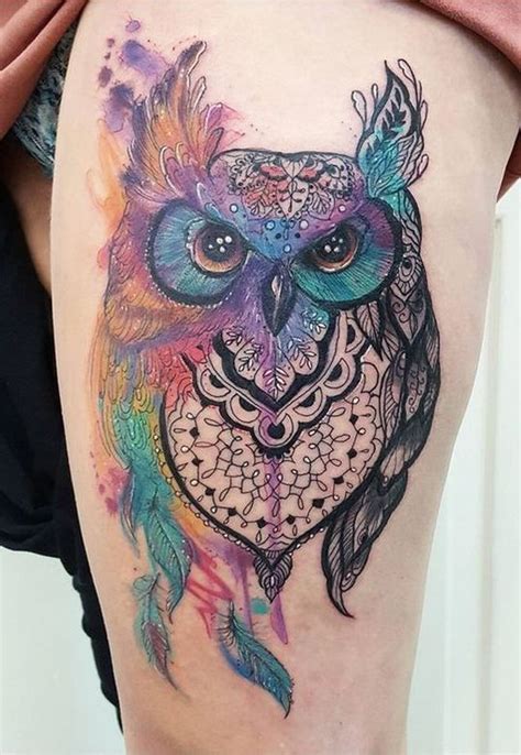 Cool Watercolor Owl Tattoo © Tattoo Artist Joanne Baker 💕🐤💕🐤💕🐤💕🐤💕 Owl