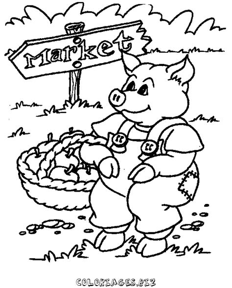 Coloriage Cochon Va Au SupermarchÃ© Gratuit Animaux