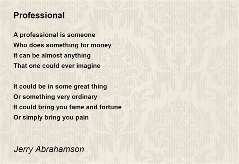 Professional Professional Poem By Jerry Abrahamson