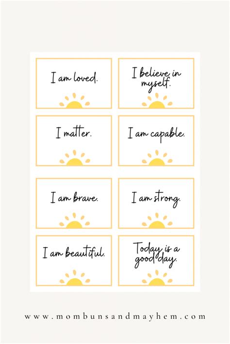 Printable Positive Affirmations For Kids Mom Buns And Mayhem