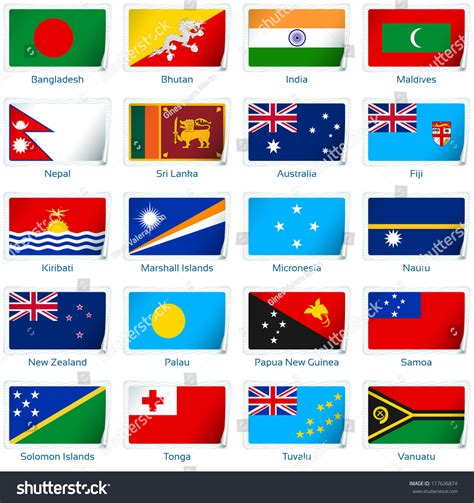 Niue (/ ˈ nj uː eɪ / or / n iː ˈ juː eɪ /; Sticker Flags South Asia Oceania Vector Stock Vector ...