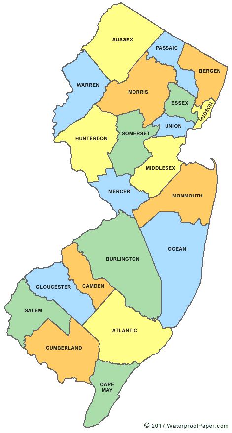 Printable New Jersey Maps State Outline County Cities