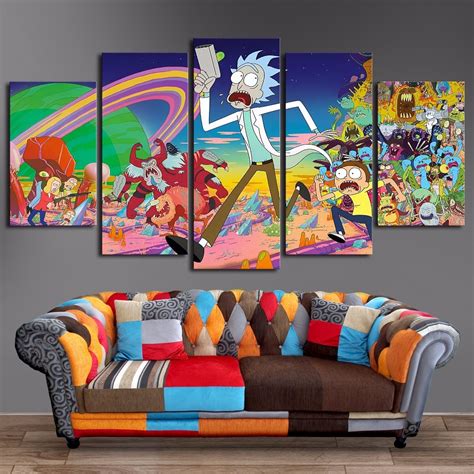 5 Panels Canvas Painting Rick And Morty Poster Wall Art Painting Wall