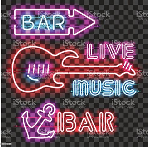 Set Of Glowing Bar Neon Signs Stock Illustration Download Image Now