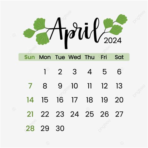 Calendário De Abril De 2024 Vetor PNG Abril Calendário 2024 Imagem