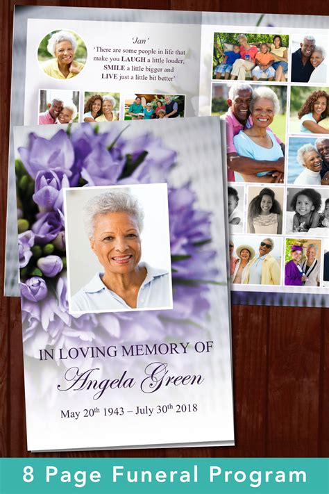 Purple Bouquet Funeral Program Template 8 Page Obituary Etsy Uk