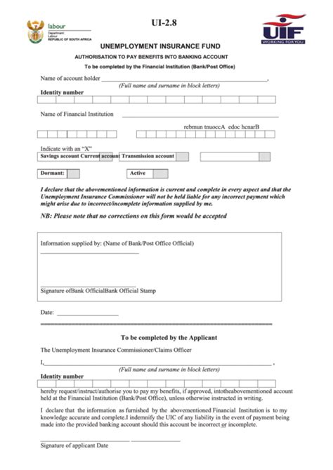 Department of labour forms pdf. Form Ui-2.8 - Authorisation To Pay Benefits Into Banking ...