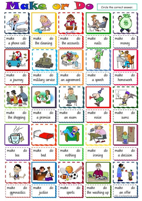 Make Or Do Multiple Choice Piction English Esl Worksheets Pdf And Doc