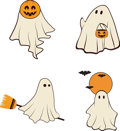 Set Of Retro Ghost Halloween Isolated On White Background Vector