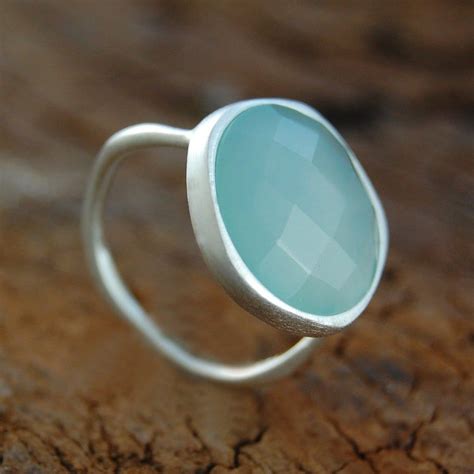 Blue Chalcedony Gemstone Ring Sterling Silver Gemstone Ring Etsy