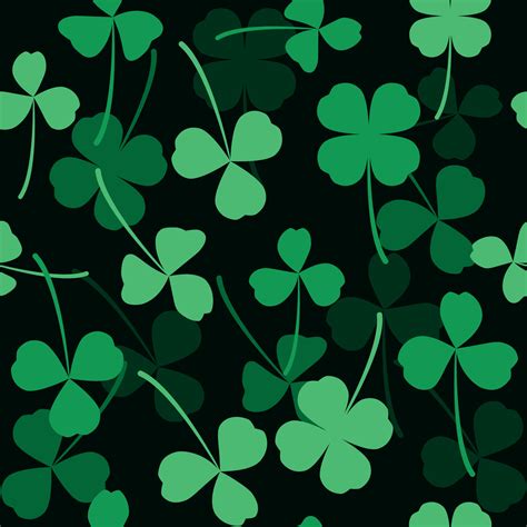 Green Dark Pattern Clover Leaf Seamless Vector Shamrock Template For St