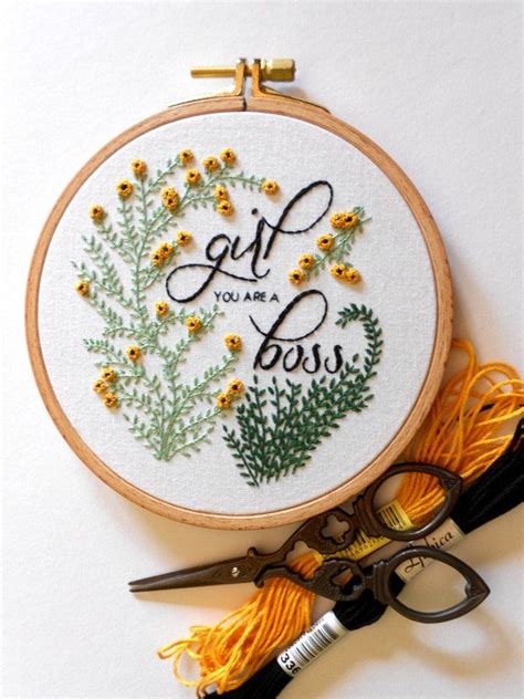 If you're still in two minds about embroidery pattern quotes and are thinking about choosing a similar product, aliexpress is a great place to compare prices and sellers. Girl Boss Feminist Wall Art Flower Embroidery Hoop Art ...