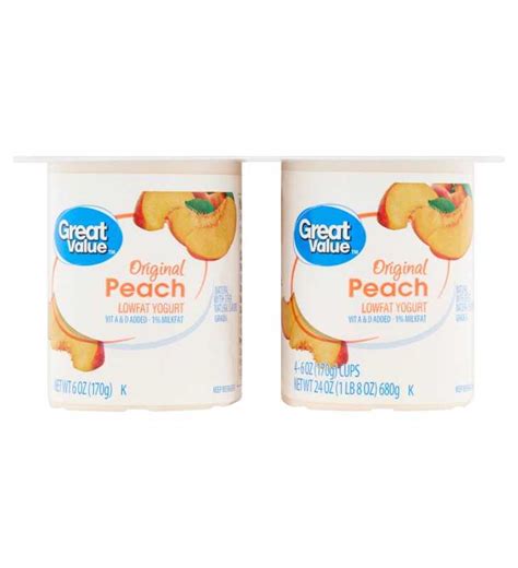 Great Value Original Peach Lowfat Yogurt 6 Oz 4 Count
