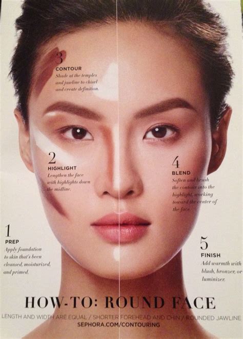 If you have a round face shape, contouring can help to slim down your cheeks and create a more angular silhouette. Contour Round Face. How To From Sephora. | Make Up | Pinterest | Sephora, Contours and Round faces