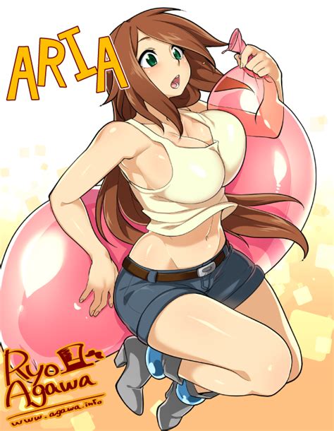 1girl Agawa Ryou Artist Name Balloon Belt Borrowed Character Breasts