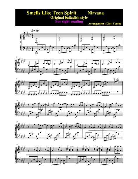 Smells Like Teen Spirit Nirvana Sheet Music For Piano Solo Download And Print In Pdf Or