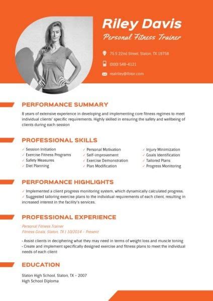 Personal Fitness Trainer Resume Template And Ideas For Design Fotor