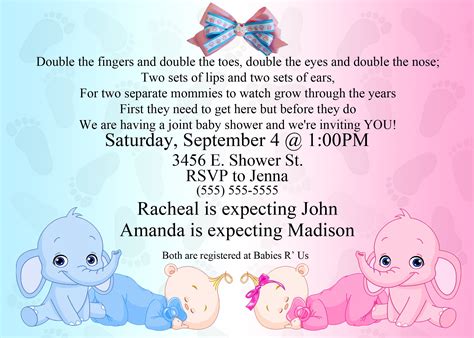 Baby Shower Invitation Ideas For Twins Free Printable Baby Shower