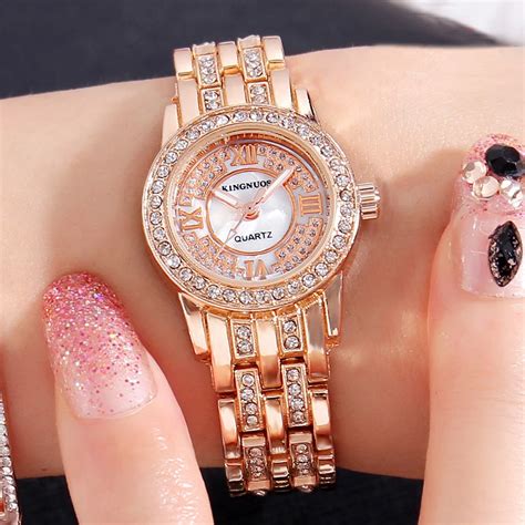 genuine kingnuos fashion casual women wristwatch diamond rhinestine luxury watch stainless steel
