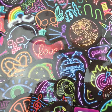 50x Neon 80s Retro Glossy Sticker Pack 2 Cool Laptop Decal Etsy