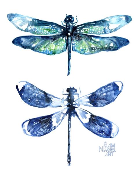 Dragonfly Wings Art Print Watercolor Blue Dragonflies Etsy Wings