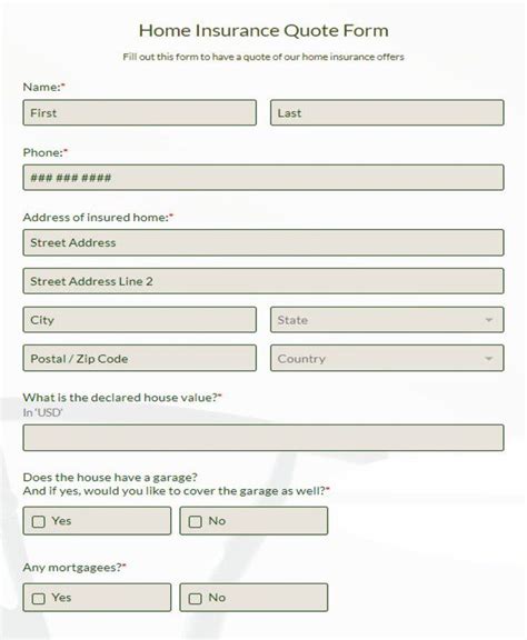 Free Home Insurance Quote Form Template | 123FormBuilder