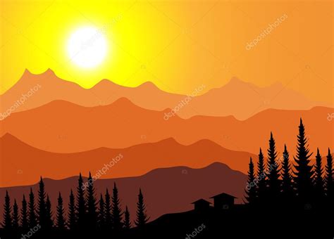 Clipart Mountain Sunset Mountain Sunset Vector — Stock Vector