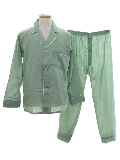 1960s Retro Mens Mod Pajamas 60s Diplomat Mens Two Piece Celadon Green Background Pajamas