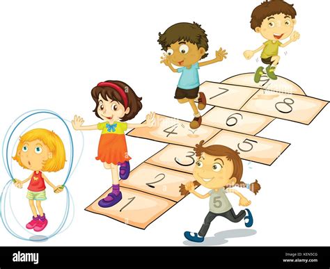 Illustration Of Many Children Playing Hopscotch Stock Vector Image