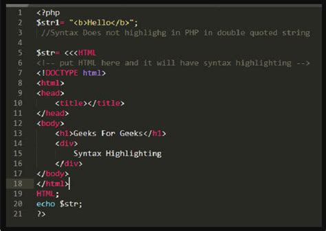 How To Do Html Syntax Highlighting Inside Php Strings Geeksforgeeks
