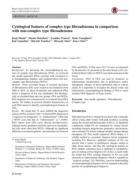 Pdf Cytological Features Of Complex Type Fibroadenoma In Comparison