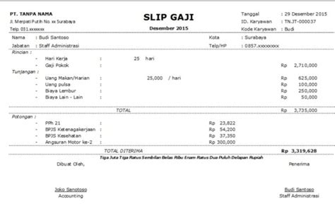 Contoh slip gaji karyawan format ms. 11 Contoh Slip Gaji Karyawan, PNS, Guru, Honorer Terbaru 2019