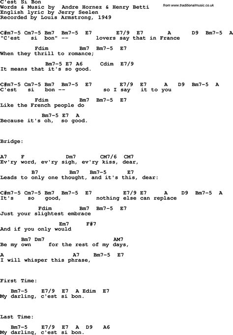 Song Lyrics With Guitar Chords For C Est Si Bon Louis Armstrong 1949