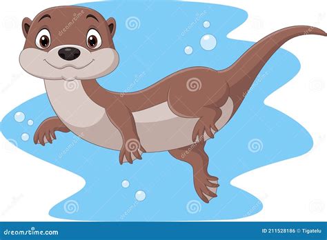 Cartoon Funny Otter Floating On Water Stock Vector Illustration Of