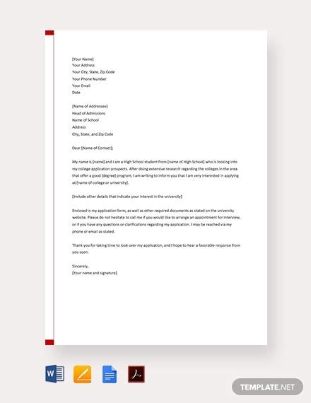 Motivation letter is the key university admission document along with the academic cv and official some universities request not one, but two motivation letters for different master's programs. FREE College Admission Application Letter Template - PDF | Word | Google Docs | Apple Pages ...