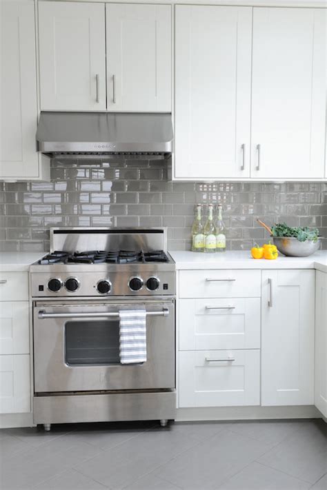 White backsplash subway tile kitchen backsplash pictures white dimension : White Kitchen With Gray Floor Tiles Design Ideas