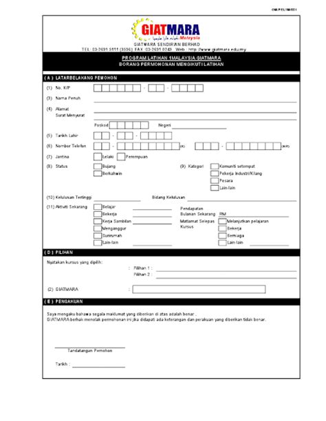 Blog (Azman Perlis) Free Download Borang Latihan 1 Malaysia GIATMARA