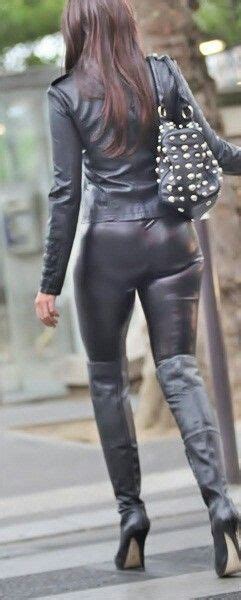 Black Leather Leggings Bottom With Leather Jacket And Otk Boots