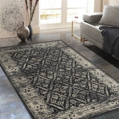 In a solid smoky beige color, a countryside path zigzags between geometric mountains of azure and umber in this stunning area rug from mexico. Allstar Rugs Gray and Black Rectangular Accent Area Rug ...