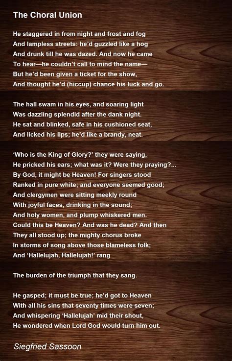 The Choral Union Poem By Siegfried Sassoon Poem Hunter