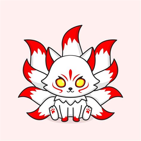 Cute White Nine Tailed Fox Mascot 7106372 Vector Art At Vecteezy