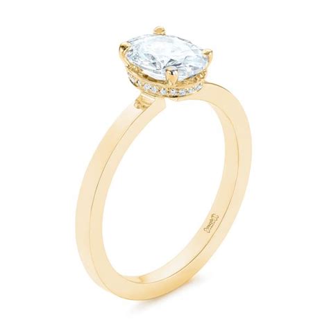 K Yellow Gold Oval Diamond Hidden Halo Engagement Ring