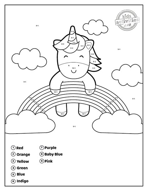 Unicorn Color by Number Subtraction Coloring Pages - ToysMatrix