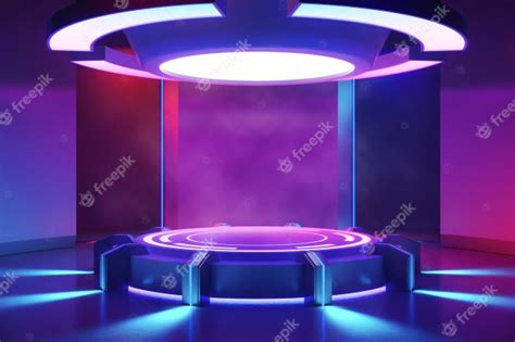 Premium Photo Circle Stage With Smoke And And Purple Neon Light